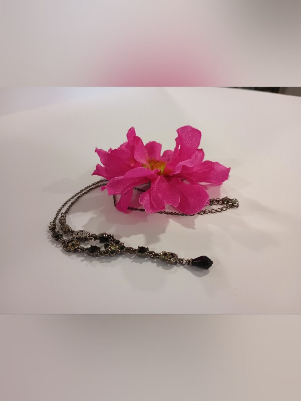 1928 Brand Black Crystal Drop Silver Necklace